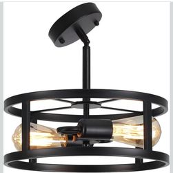 New 2-Light Industrial Black Semi Flush Mount Ceiling Light