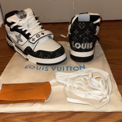 Louis Vuitton LV Trainer Velcro Strap Monogram Denim Black White