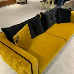 Jasmine Mustard Velvet Sofa & Loveseat 2019
