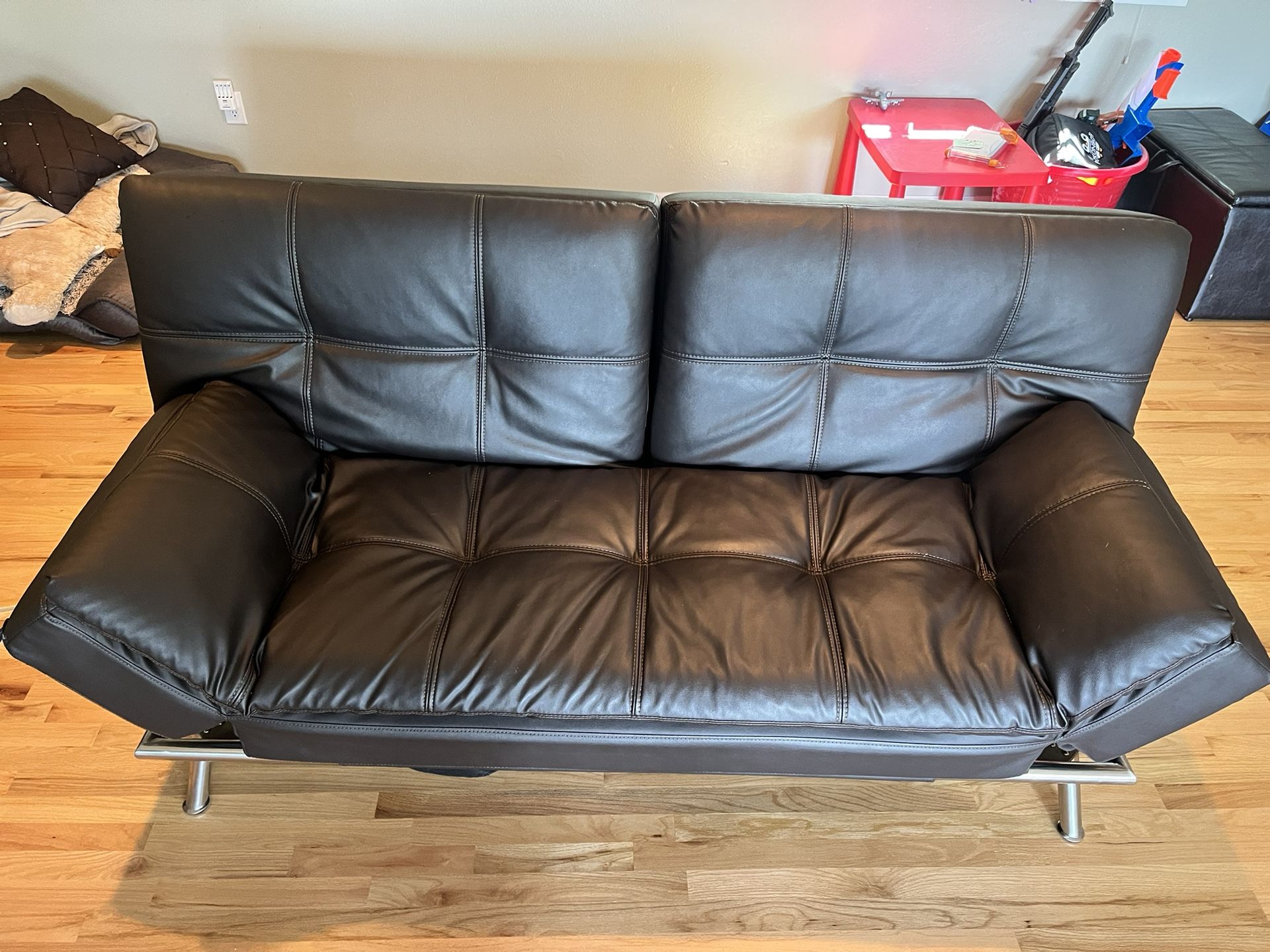 Leather Futon With Power Strip