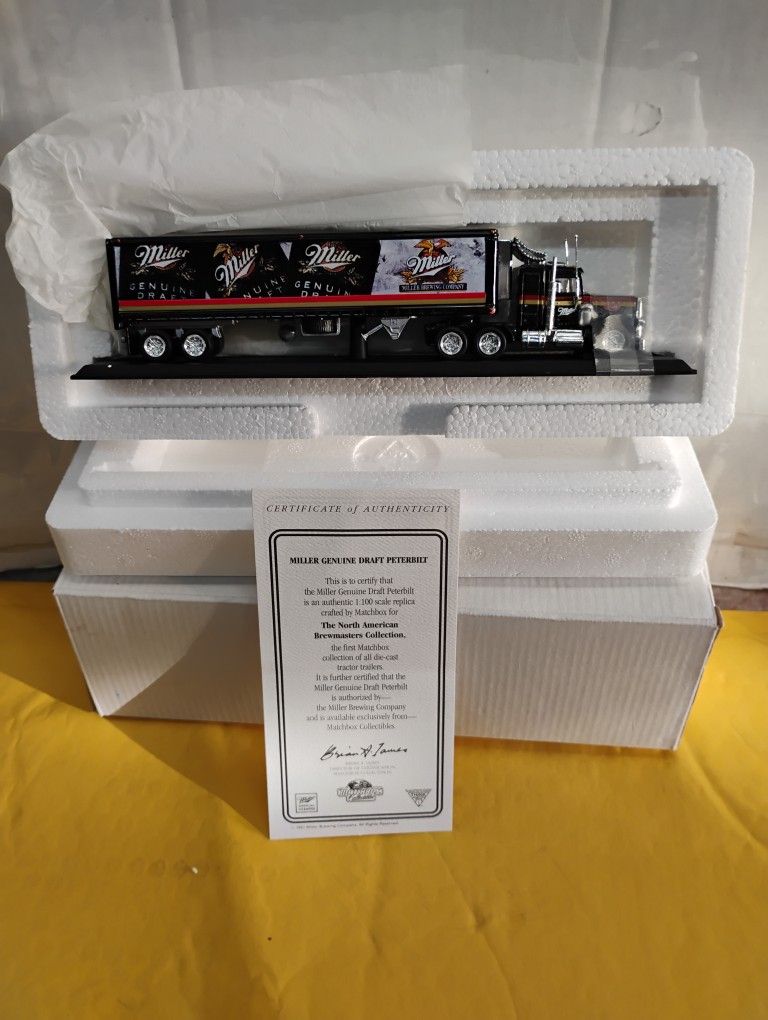 Miller genuine draft Peterbilt diecast collectible with certificate