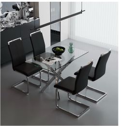 Brand New 51” Glass Dining Room set with 4  Leather Chairs Modern Table In Box