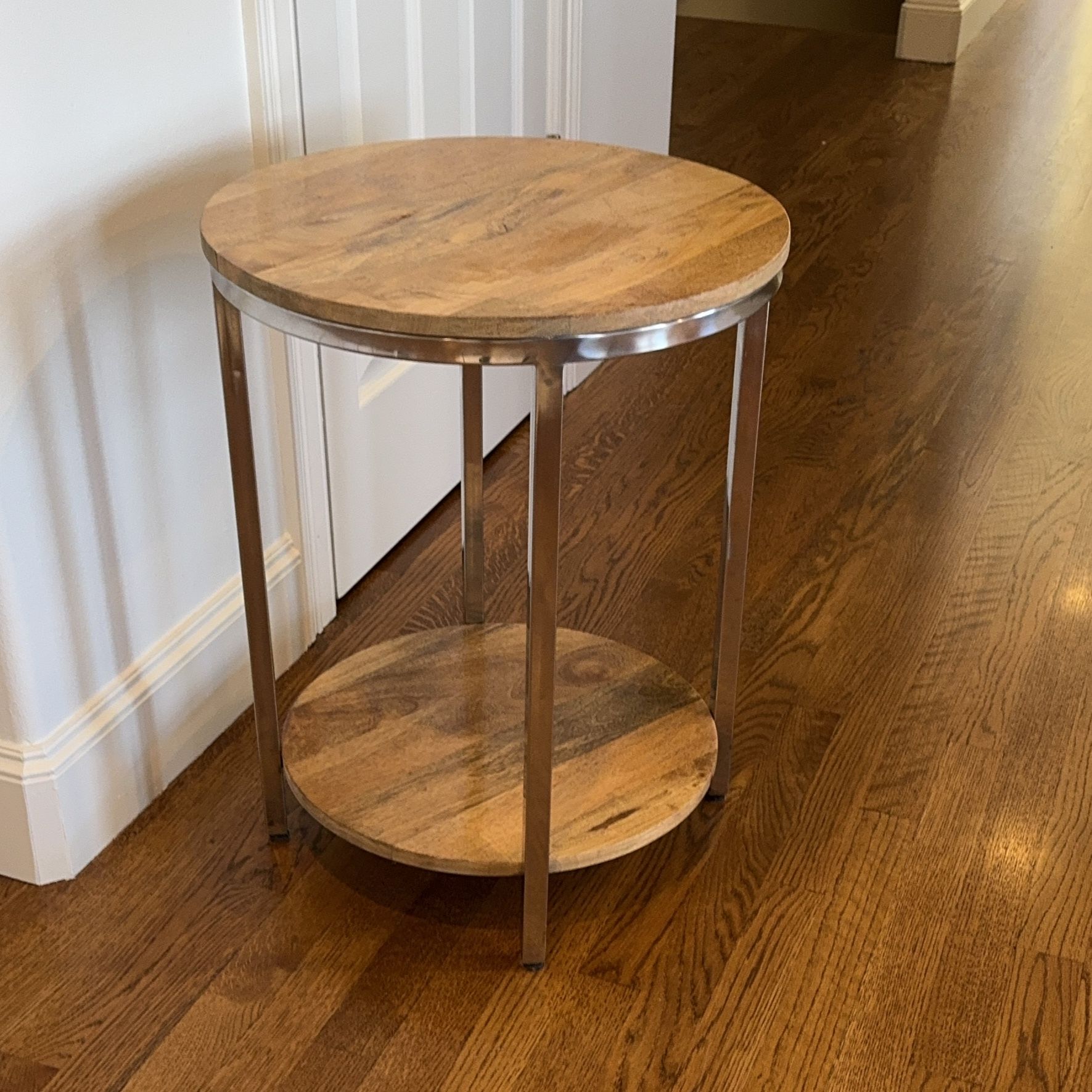 Round Wood and Metal Side Table