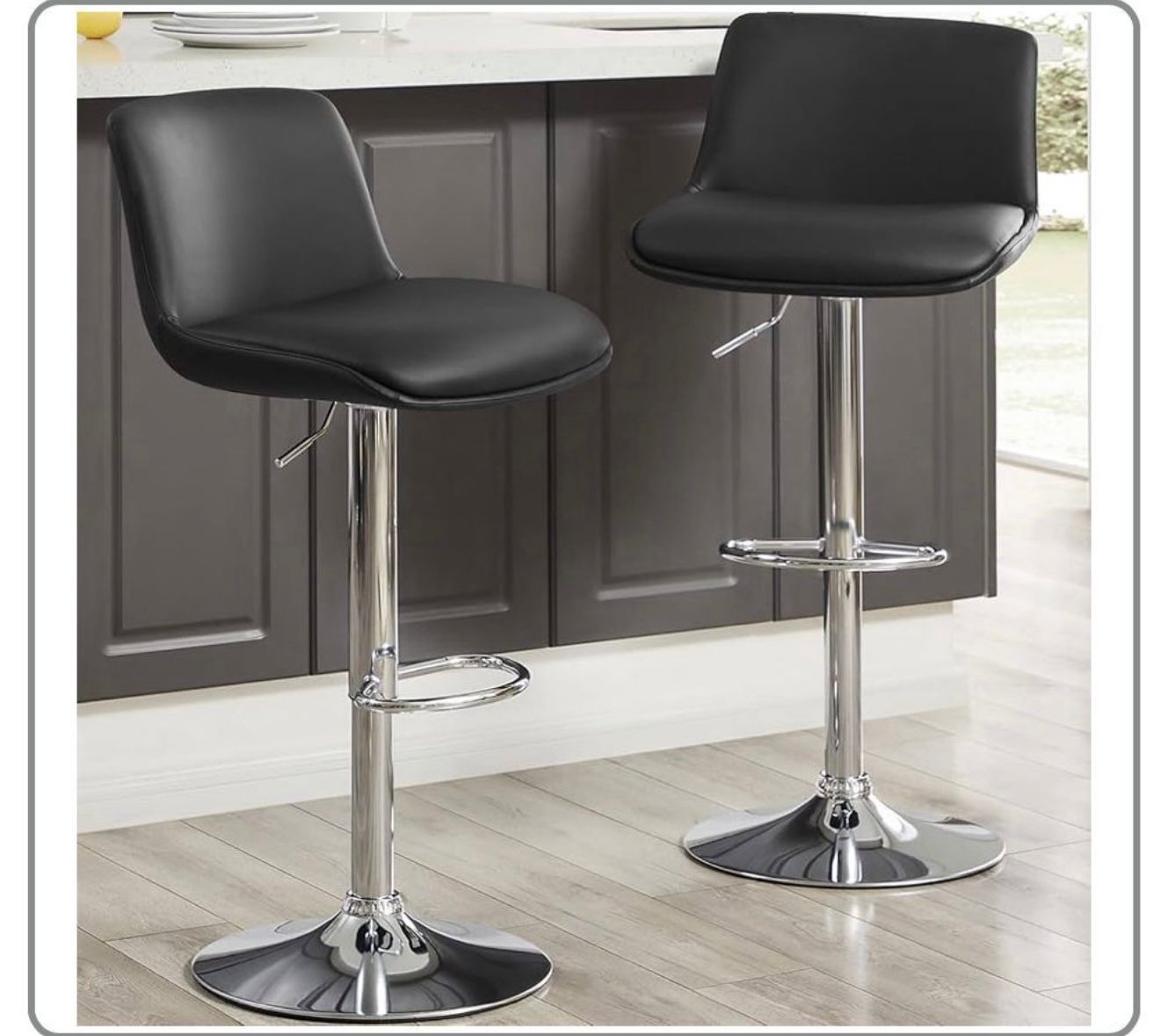 MINCETA Bar Stools,Modern Upholstered Swivel Stool with Back for Bar and Counter Height, Adjustable Height 24" to 34",Set of 2,PU in Black (CH1)