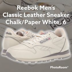 Men’s Size 6, Reebok Classic Leather Sneaker, Chalk/Paper White