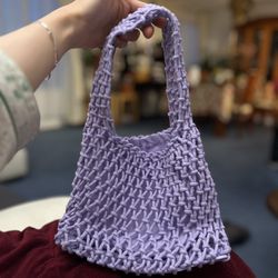 Neiman Marcus Lavender Knit Crochet Mini Tote Satchel Bag
