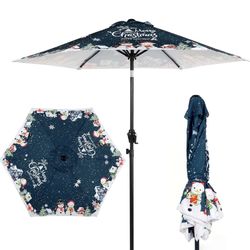 Seazul 7.5FT Christmas Patio Umbrella, Outdoor Table Umbrella with Push Button Tilt and Crank