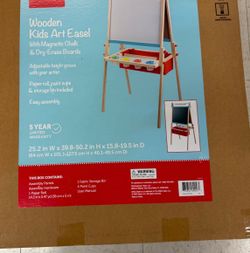 Wooden Kids Art Easel with Magnetic Chalk & Dry-Erase Boards