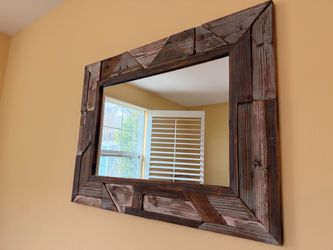 Large 40" x 30" Rustic Reclaimed Wood Wall Mirror – Like New
