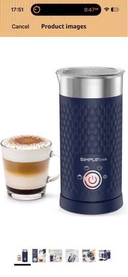 SIMPLETASTE Milk Frother, 4-in-1 Electric Automatic Milk Steamer, Navy Warm and Cold Foam Maker and Milk Warmer for Latte, Macchiato, Cappuccino, Hot 
