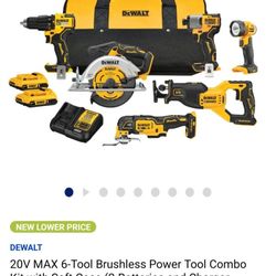 New In Box! Dewalt 20V MAX 6-Tool Brushless Power Tool Combo
Kit with Soft Case (2-Batteries and Charger
Included)