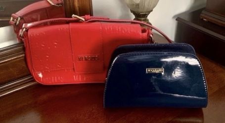 Vintage Red VERSUS by Versace & BVULGARI Perfumes patent leather purse makeup clutch