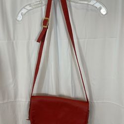 Vintage Cherry Red Leather Crossbody Purse With Many Compartments 