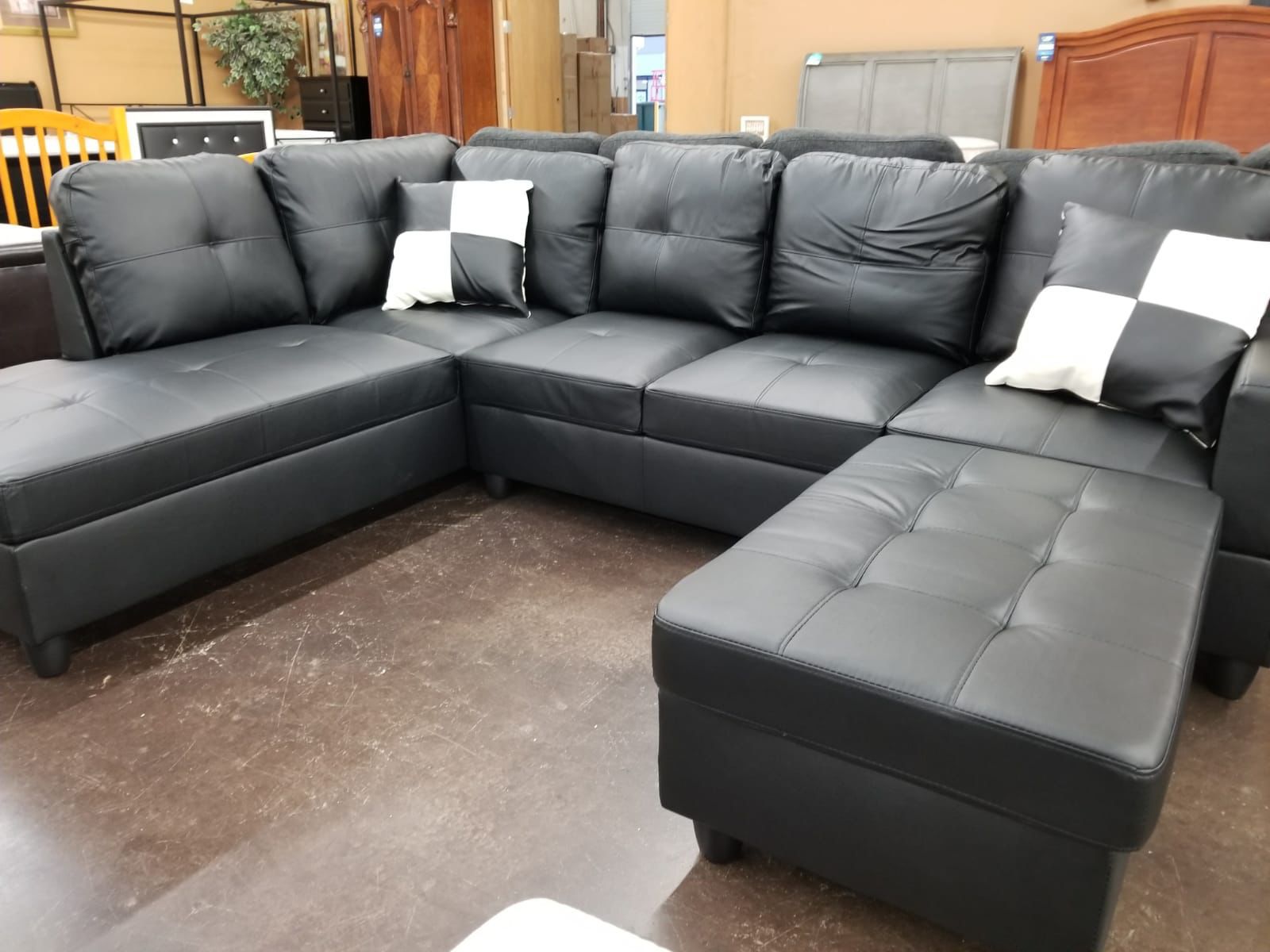 Black Leather Sectional 