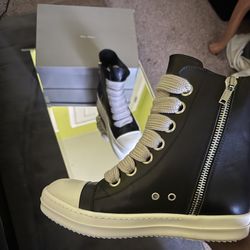 Rick Owens Jumbo Lace High Top Sneakers Black Milk’ Men’s Size 10-10.5 US New