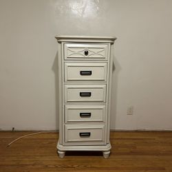 White Jewelry Armoire – 360° Rotating Mirror + 5 Drawers