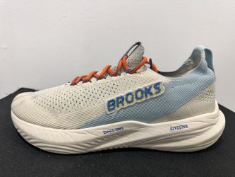 BROOKS CLYCERIN STEALTH FIT VERMILLION/SEED/CREAM AND LIGHT BLUE SIZE: 11 MENS.