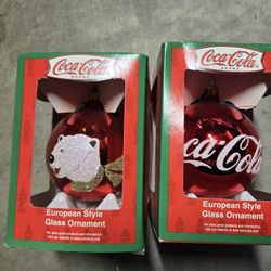90s Vintage Glass Coca Cola Christmas Ornaments
