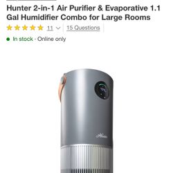 Hunter 2-in-1 Air Purifier & Evaporative 1.1 Gal Humidifier Combo for Large Rooms