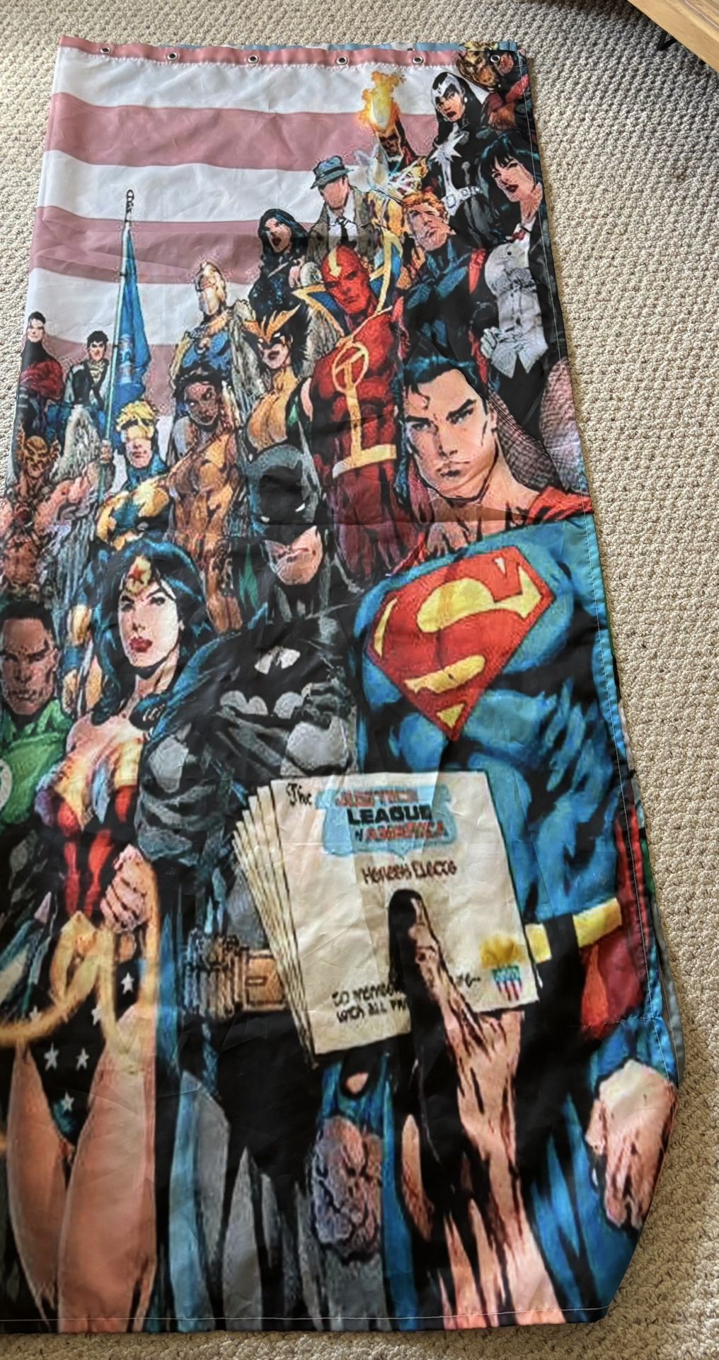 Cartoon Superhero Shower Curtain And Hooks