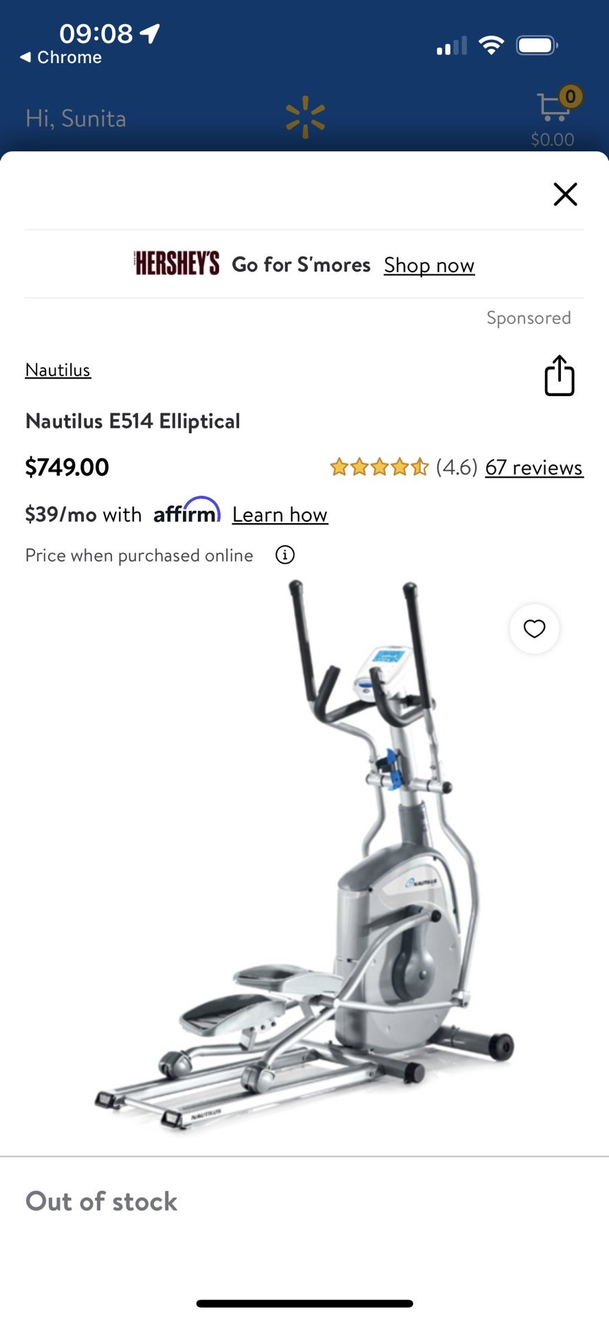 Nautilus E514 Elliptical: $250