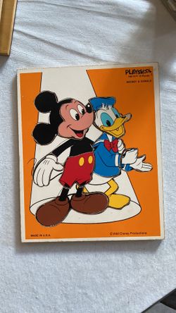 Vintage 1974 Playskool Disney Mickey & Donald wooden puzzle