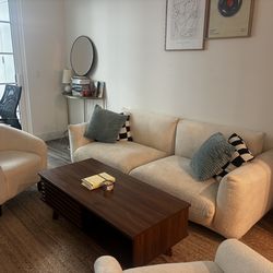 White couch and 2 chairs