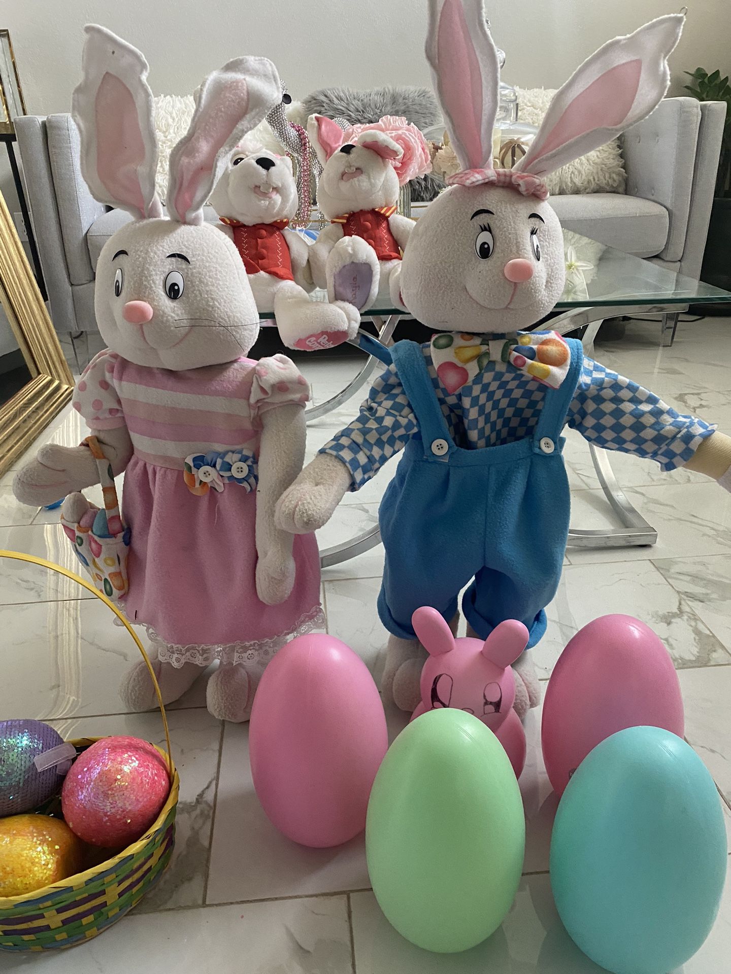 Easter, bunny and basket with eggs