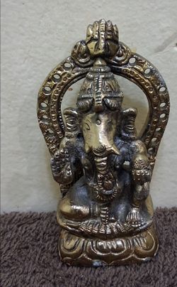 Vintage Solid Brass Lord Ganesha Miniature Figurine Statue