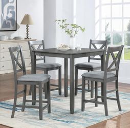 Set of 4 Gray Counter Height Chairs, Modern Rubberwood Bar Stools with Padded Linen Seat 17" W x 21" D x 40" H