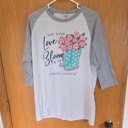 Simply Faithful Women's Floral Graphic Raglan T-Shirt Gray White Pink 3/4 L