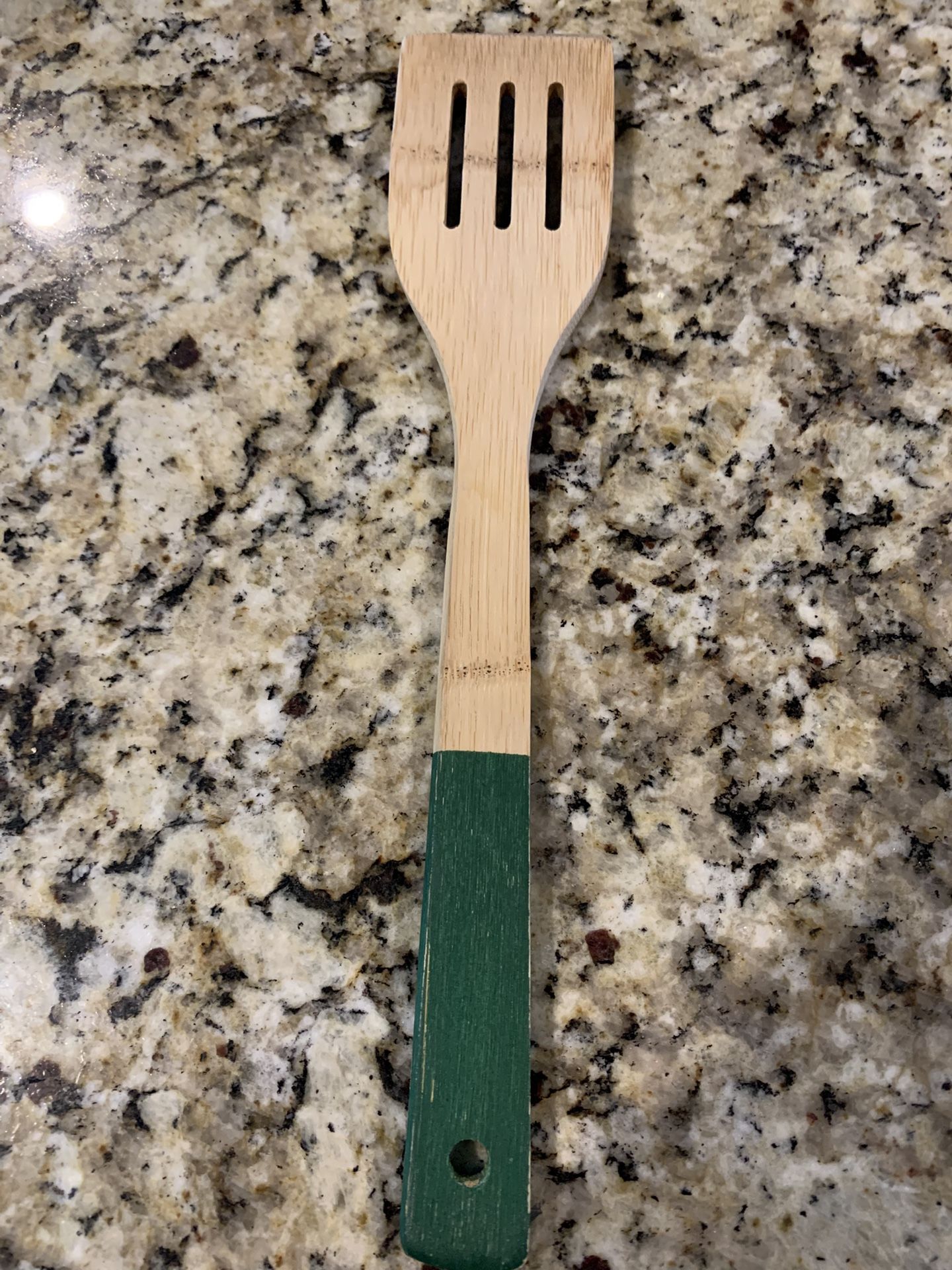 Solid Bamboo Slotted Cooking Utensil W/ Angled Edge To Chop Meat etc. Easy Clean Surface,