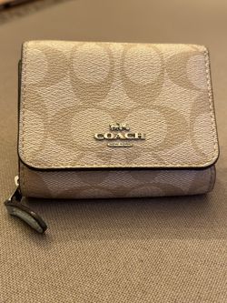 COACH Small Trifold Wallet In Signature Canvas -Khaki-Multi