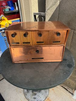 Vintage copper-finish metal bread box