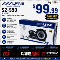 Alpine S Series S2-S50 Car Speaker Set 5.25" 2-Way Coaxial Speaker System 170 W 🚨 Payment Options Available 🚨 No Credit Needed 🚨