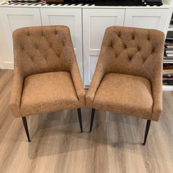 Dining Chairs Set of 2,  Faux Leather with Back Pull Rod. Brown