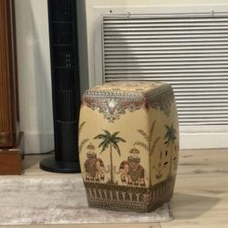 Asian or Indian Garden stool - elephant and palm tree