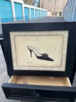 Emily Adams Couture Paris High Heel Shoe Framed Print Signed Black/Beige