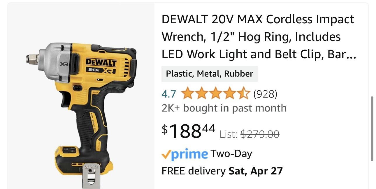 Brand New In Box Dewalt 1/2 Impact