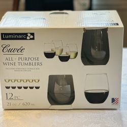 Set Of 12 Stemless Wine Glasses, 21 oz ( 620 ml), In A Box 