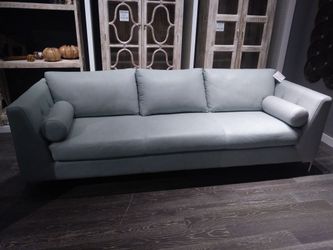 Omnia all leather 100% top grain sofa 78" x 36" light blue.
