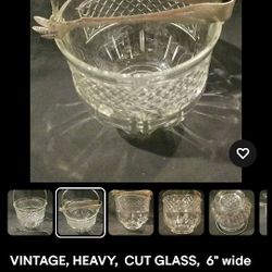 Vintage Heavy Cut Glass Ice Bucket 
