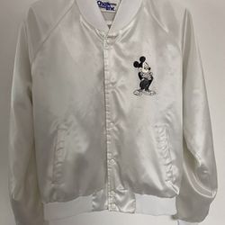 Mickey Mouse 60 Years Anniversary White Satin Bomber Jacket