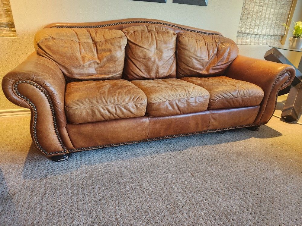 FREE Camelback Vintage Leather Sofa, Chair + Ottoman