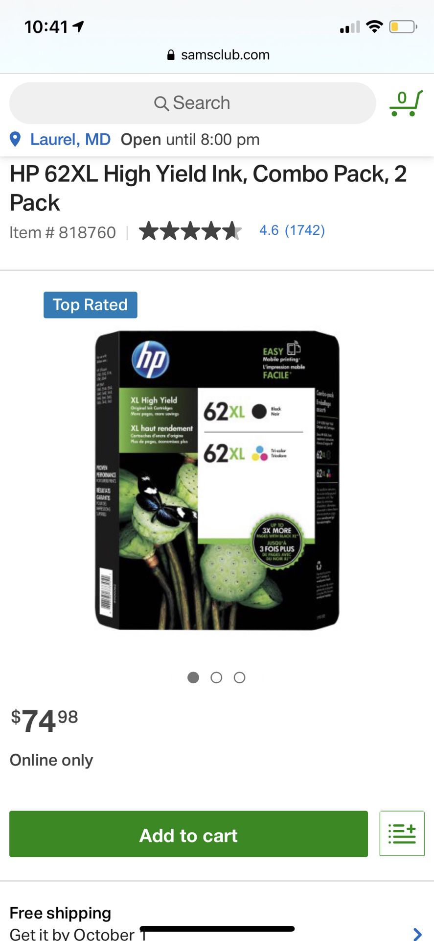 62XL combo pack, 2 pack HP printer ink