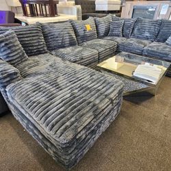 Brand New Sectional Corduroy Fabric Dark Grey Custom Made $1799