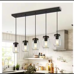 5 Light Matte Black Farmhouse Linear Hanging Kitchen Pendant