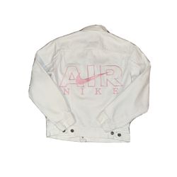 white Pink Denim Nike Air Vintage Jacket Quilty Jean SZ - 16 Large 