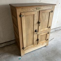 Antique Oak 3 Door Ice Box Chest White Clad’