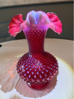 Vintage FENTON Cranberry Hobnail Art Glass.